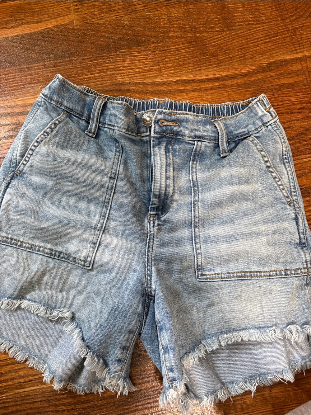 aerie Light Wash Denim Frayed-Hem Shorts
